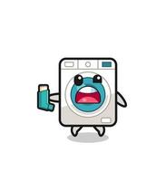 washing machine mascot having asthma while holding the inhaler vector