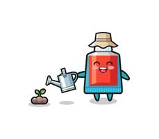 cute toothpaste is watering plant seeds vector