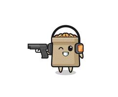 illustration of wheat sack cartoon doing shooting range vector