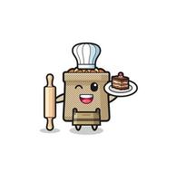 wheat sack as pastry chef mascot hold rolling pin vector