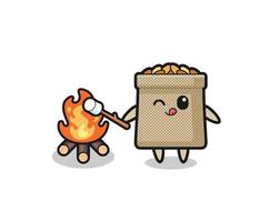 wheat sack character is burning marshmallow vector