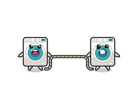 cute washing machine character is playing tug of war game vector