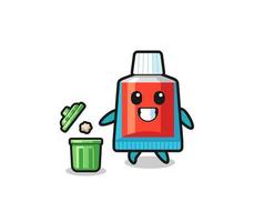 illustration of the toothpaste throwing garbage in the trash can vector