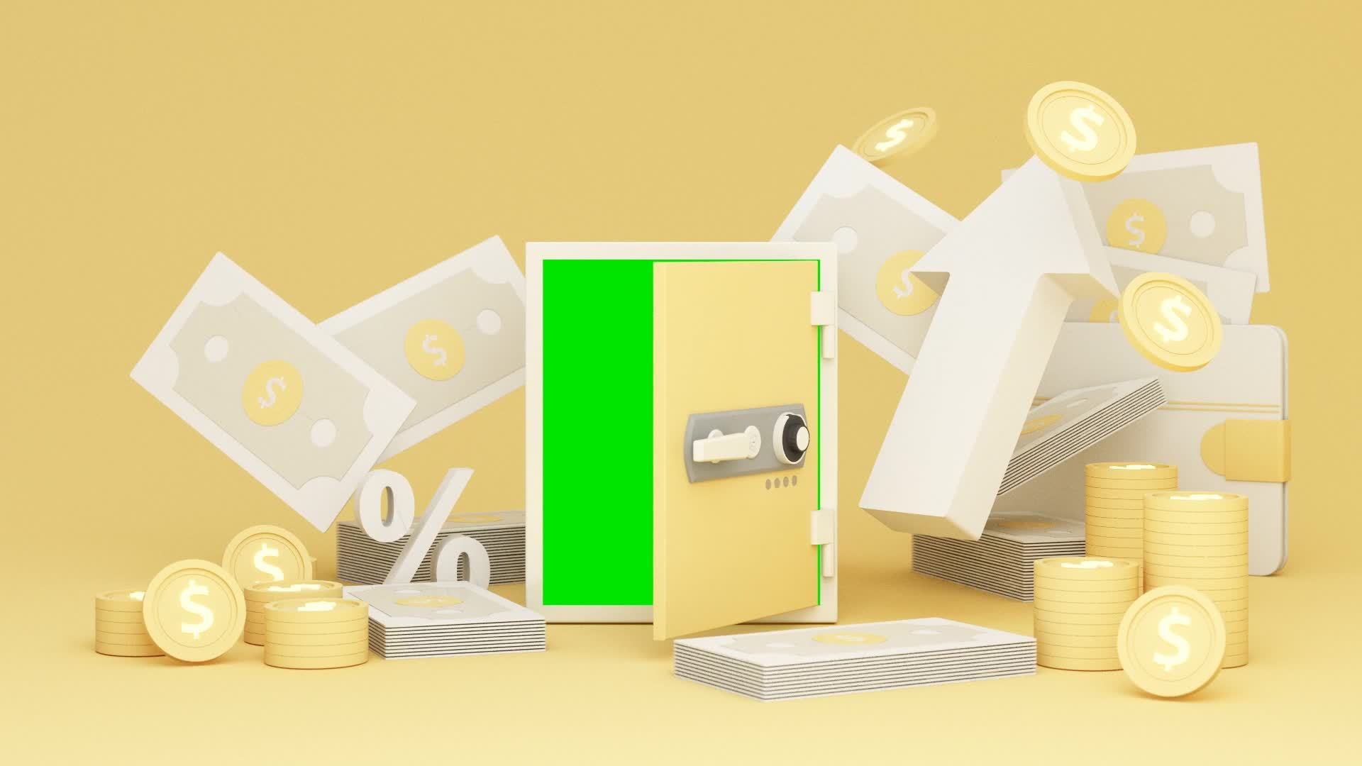 a phone green screen with wallet and higher interest rates on deposits and digital money in the