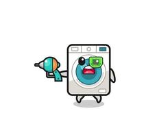 cute washing machine holding a future gun vector