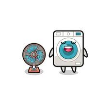 cute washing machine is standing in front of the fan vector