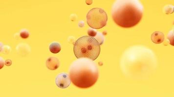 Abstract background with 3d dynamic spheres yellow bubbles 3d rendering looped animation video