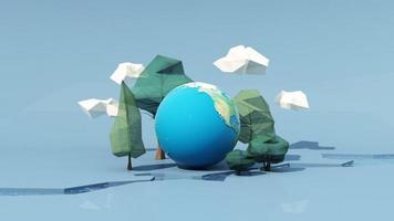 Earth Rotation Animation. Globe Spinning Seamless Loop 3d rendering on blue background video