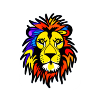 Colorful lions Head Logo, lions face Sticker, modern pop art style, dark Black background. png