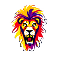 logotipo de cabeça de leões coloridos, adesivo de rosto de leões, estilo pop art moderno, fundo preto escuro. png