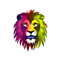 colorato leoni testa logo, leoni viso etichetta, moderno pop arte stile, buio nero sfondo. png