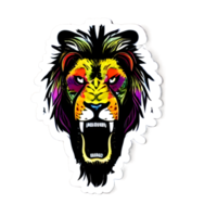 logotipo de cabeza de leones coloridos, pegatina de cara de leones, estilo de arte pop moderno, fondo negro oscuro. png