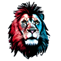 logotipo de cabeza de leones coloridos, pegatina de cara de leones, estilo de arte pop moderno, fondo negro oscuro. png