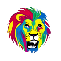 Colorful lions Head Logo, lions face Sticker, modern pop art style, dark Black background. png