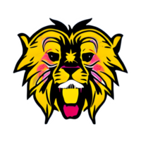 färgrik lejon huvud logotyp, lejon ansikte klistermärke, modern pop- konst stil, mörk svart bakgrund. png