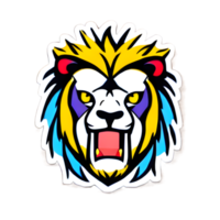 logo de tête de lions colorés, autocollant de visage de lions, style pop art moderne, fond noir foncé. png