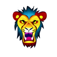 colorato leoni testa logo, leoni viso etichetta, moderno pop arte stile, buio nero sfondo. png