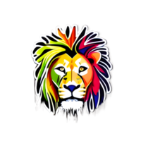 logotipo de cabeza de leones coloridos, pegatina de cara de leones, estilo de arte pop moderno, fondo negro oscuro. png