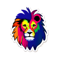 logotipo de cabeza de leones coloridos, pegatina de cara de leones, estilo de arte pop moderno, fondo negro oscuro. png