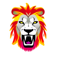 logotipo de cabeza de leones coloridos, pegatina de cara de leones, estilo de arte pop moderno, fondo negro oscuro. png