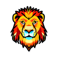 logo de tête de lions colorés, autocollant de visage de lions, style pop art moderne, fond noir foncé. png