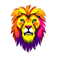 colorato leoni testa logo, leoni viso etichetta, moderno pop arte stile, buio nero sfondo. png