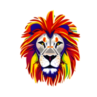 logotipo de cabeza de leones coloridos, pegatina de cara de leones, estilo de arte pop moderno, fondo negro oscuro. png