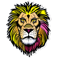 logotipo de cabeza de leones coloridos, pegatina de cara de leones, estilo de arte pop moderno, fondo negro oscuro. png