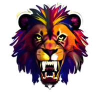 logo de tête de lions colorés, autocollant de visage de lions, style pop art moderne, fond noir foncé. png