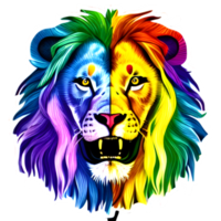 logotipo de cabeza de leones coloridos, pegatina de cara de leones, estilo de arte pop moderno, fondo negro oscuro. png