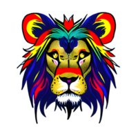 logotipo de cabeza de leones coloridos, pegatina de cara de leones, estilo de arte pop moderno, fondo negro oscuro. png