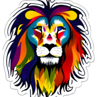 logotipo de cabeza de leones coloridos, pegatina de cara de leones, estilo de arte pop moderno, fondo negro oscuro. png