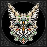 Colorful fennec fox mandala arts isolated on black background vector