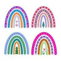 conjunto de arco iris de navidad. elementos decorativos de año nuevo aislado colección de frases de navidad. divertida ilustración de arco iris de vacaciones de navidad. gráfico decorativo garabato divertido vector