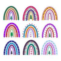 conjunto de arco iris de navidad. elementos decorativos de año nuevo aislado colección de frases de navidad. divertida ilustración de arco iris de vacaciones de navidad. gráfico decorativo garabato divertido vector