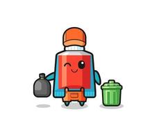 the mascot of cute toothpaste as garbage collector vector