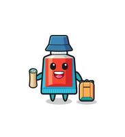 toothpaste mascot character as hiker vector