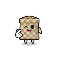 wheat sack character doing Korean finger heart vector