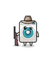 washing machine hunter mascot holding a gun vector