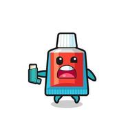 toothpaste mascot having asthma while holding the inhaler vector