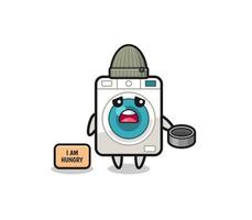 cute washing machine beggar cartoon character vector