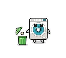 illustration of the washing machine throwing garbage in the trash can vector