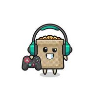 wheat sack gamer mascot holding a game controller vector