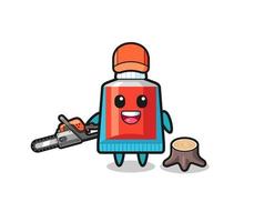 toothpaste lumberjack character holding a chainsaw vector