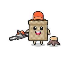 wheat sack lumberjack character holding a chainsaw vector