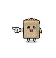 wheat sack cartoon with pointing left gesture vector