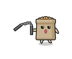 cartoon of wheat sack using nunchaku vector