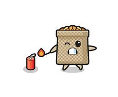 wheat sack mascot illustration playing firecracker vector