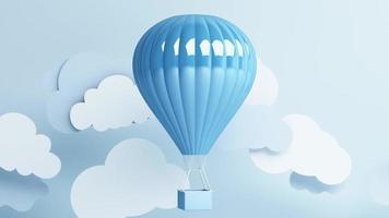 air balloon paper art style and product stand with blue pastel sky background 3d rendering video