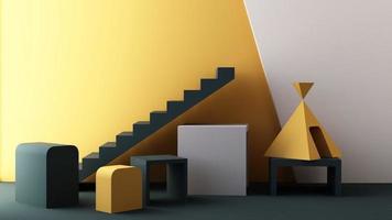 minimaler abstrakter geometrischer hintergrund mit direktem sonnenlicht in pastellfarben. schaufensterszene mit leerem podium für produktpräsentation 3d-rendering-animationsschleife video